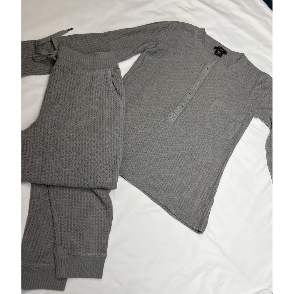 J.Crew Pajama Set Womens XXS Waffle Knit Thermal  Gray 2 Pc Pants Top